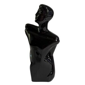 Vintage 90s Post Modern Black Ceramic Female Bust Statue Abstract Minimalist 9"
